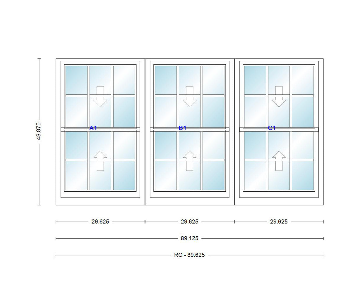 ANDERSEN Windows 400 Series Triple Double Hung Venting Window 891/8